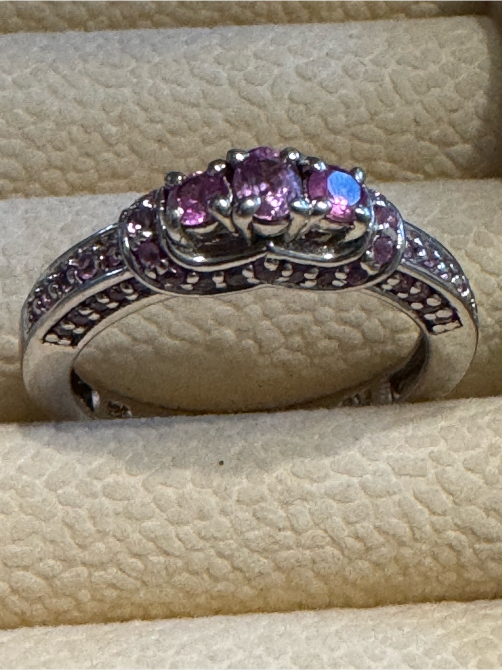 925 Sterling Silver Pink Sapphire Accent Ring. Size 9